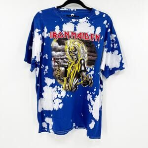 Iron Maiden Unisex Blue Tie Dye Skull Graphic T Shirt Tee Top Size L